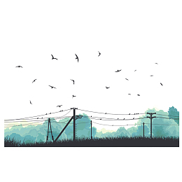 乡村一排电线杆远景矢量免抠图
