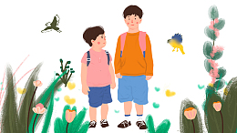 免抠卡通手绘开学季上学的孩子