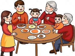 手绘新年团圆饭素材图
