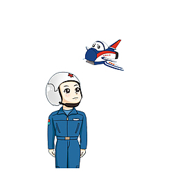 卡通笔直站立的空军飞翔的战机素