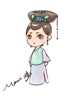 手绘卡通清宫冷色Ｑ版宫女