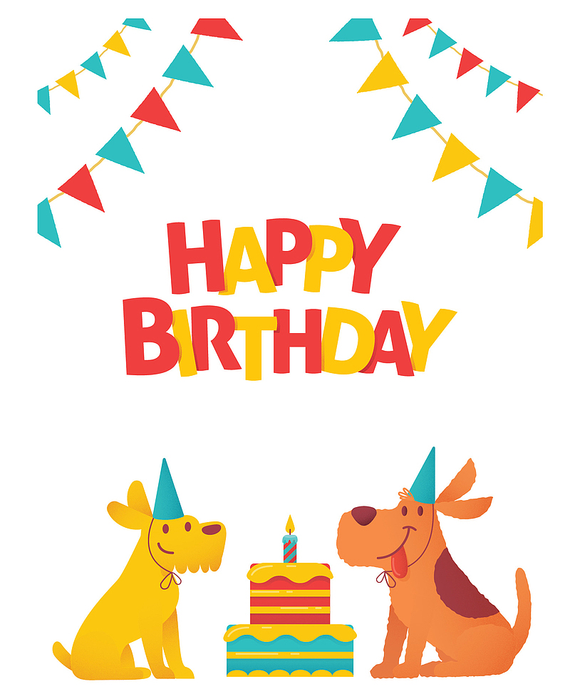 庆祝生日的卡通小狗