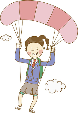 卡通降落伞上的女孩