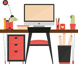 卡通办公桌矢量图下载