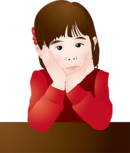 卡通双手托腮发呆的小女孩