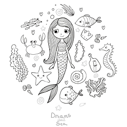 美人鱼海洋线性插图