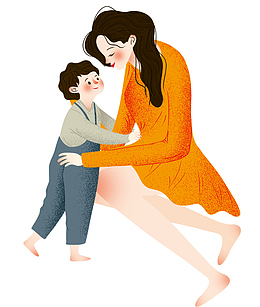 手绘装饰插画母亲节妈妈与男孩插