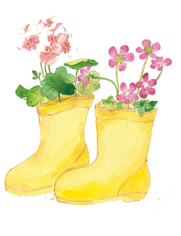 手绘水彩黄色雨鞋插图