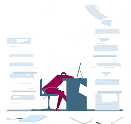 矢量插图被一堆工作压着乏力的人