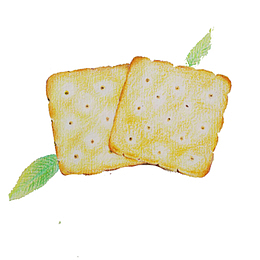 卡通手绘水彩浅黄色的两块饼干