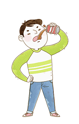 卡通喝可乐的男孩免抠图