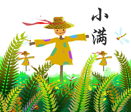 手绘插画装饰插图小满节气稻草人