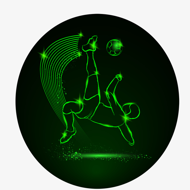 霓虹灯一个倒着踢的足球运动员