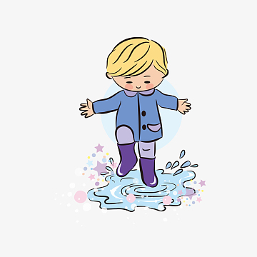 踩水嬉戏的小男孩免抠素材epspng不小心踩水坑png可爱卡通插图穿雨靴
