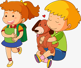 抱着小狗的小男孩