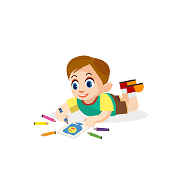 卡通手绘画画的小学生矢量免抠图