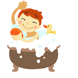 卡通洗澡的小男孩人物设计