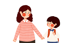 免抠卡通手绘带孩子上学的妈妈