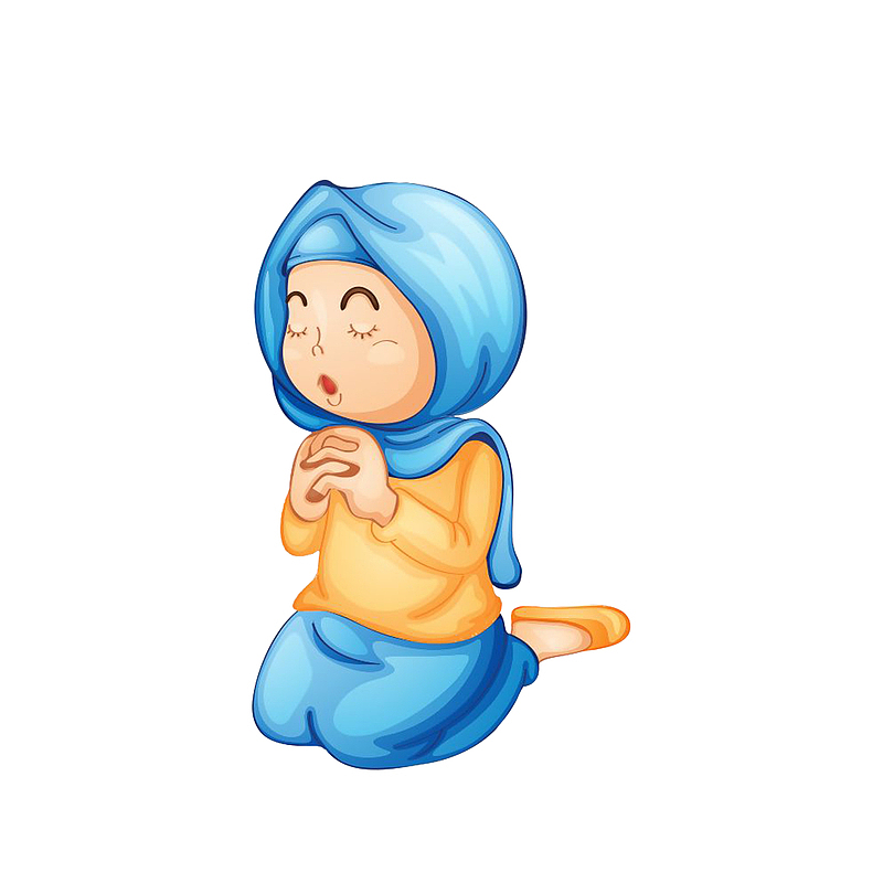 卡通带着头巾跪着祈祷的女子素材