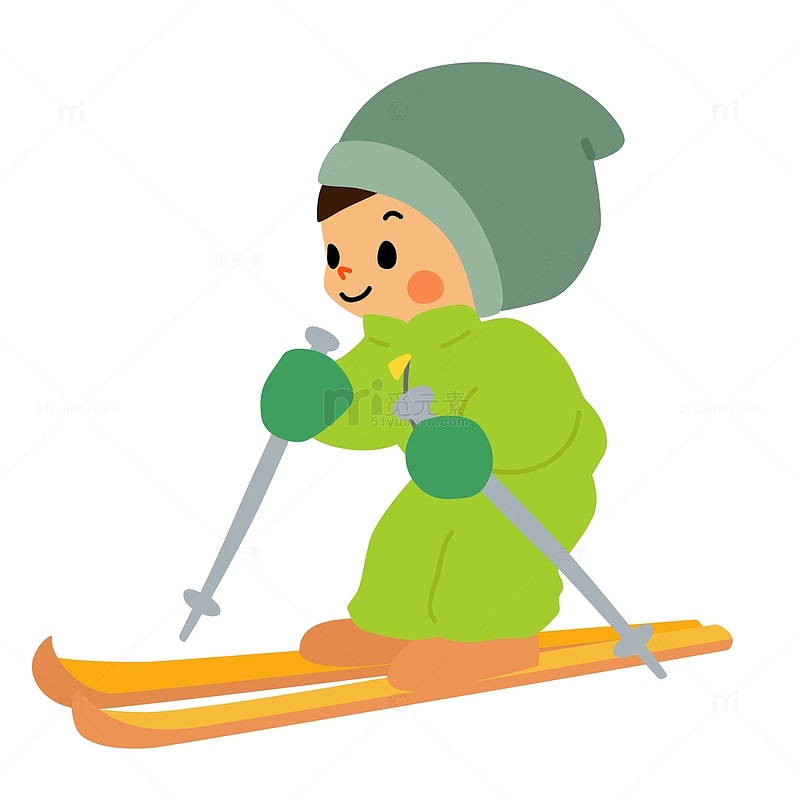 冬天可爱小朋友在滑雪矢量免抠图