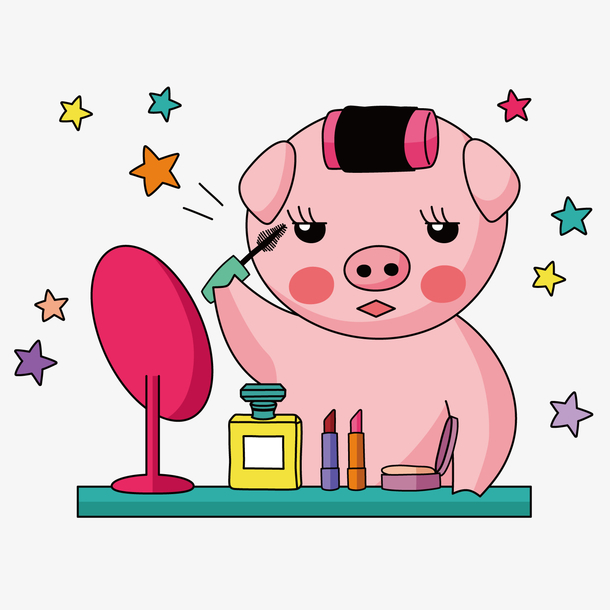彩色手绘小猪化妆元素