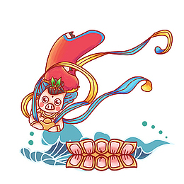 卡通手绘飞仙猪跳舞免抠PNG