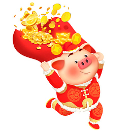 彩色小猪金币元素