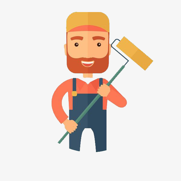 扁平人物插图刷涂料的装修工人