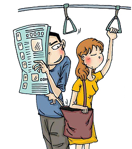 卡通手绘公交车行窃插画