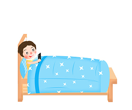 手绘躺在床上看手机的人