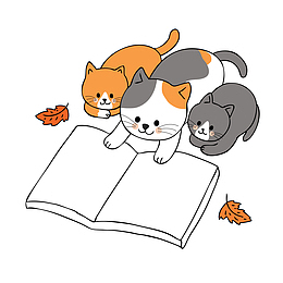卡通可爱创意猫咪看书