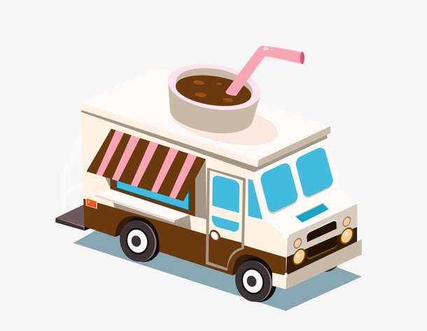 卡通手绘奶茶车辆