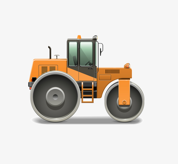 手绘卡通黄色压路机
