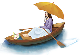 手绘装饰插图谷雨节气插画雨中划