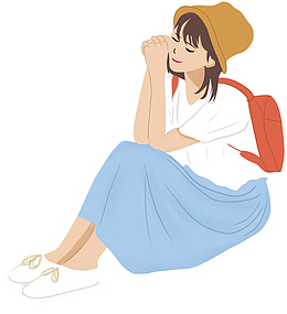绿色手绘女孩4月你好海报