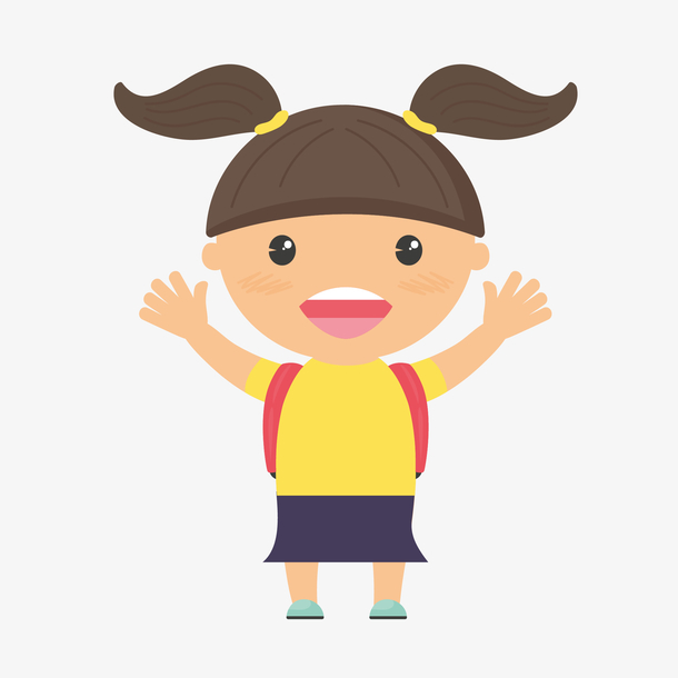 矢量手绘卡通张开双臂欢呼女孩免