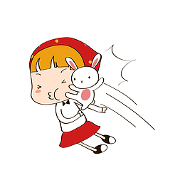 卡通被兔子击打的小女孩素材