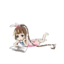 卡通趴着老实写作业的女孩素材