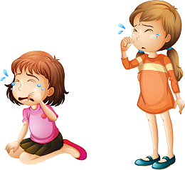 矢量手绘哭泣的女孩