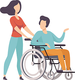 一个推轮椅的矢量女孩