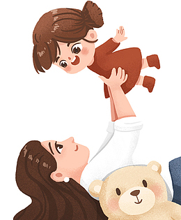 手绘可爱插图母亲节妈妈与小女孩
