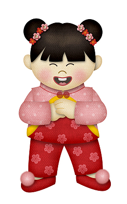 卡通古装抱拳作揖小女孩