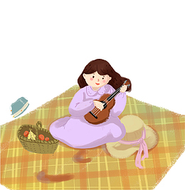 卡通手绘春游野炊女孩插画免抠
