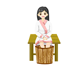 手绘泡脚养生的女孩