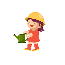 卡通手绘浇花的小孩矢量免抠图