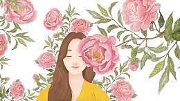免抠卡通手绘花丛里的女孩
