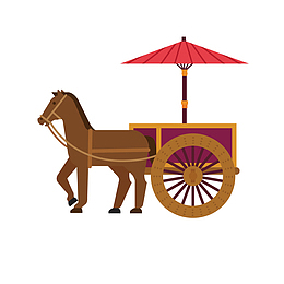 红伞马车矢量手绘