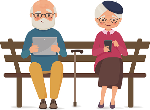 坐在公园椅子上的爷爷奶奶