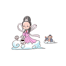 卡通驾云而去的嫦娥和玉兔素材