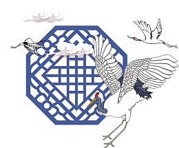 中国风蓝色边框仙鹤